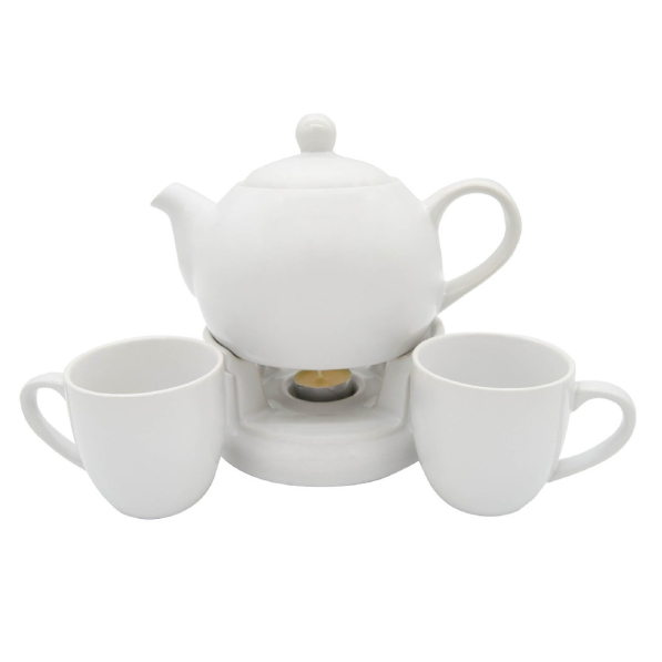 Dzbanek do herbaty i kawy ceramiczny z podgrzewaczem i kubkami BELLA FIORE 1 l