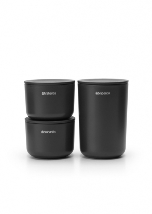 BRABANTIA Renew czarny - zestaw 3 pojemników plastikowych do przechowywania