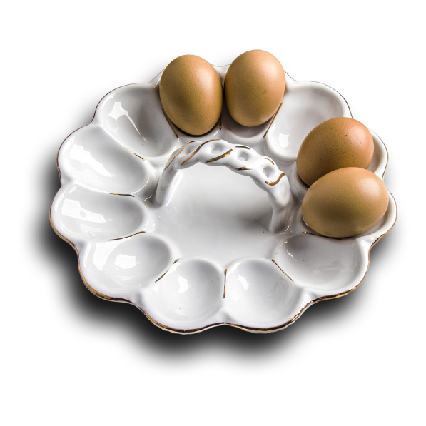 Talerz na jajka porcelanowy z uchwytem ZŁOTA LINIA 21,5 cm