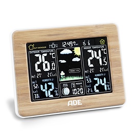 ADE Bamboo 16,5 x 12 cm brązowa - stacja pogodowa elektroniczna z czujnikiem zewnętrznym
