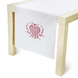 Bieżnik na stół poliestrowy JEDEKA FLORENCJA SERCE BIAŁY 40 x 110 cm