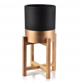 Doniczka / Osłonka na kwiaty ceramiczna na stojaku MONDEX AVA GOLD AND BLACK 18 cm