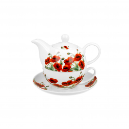 Dzbanek do herbaty i kawy porcelanowy z filiżanką i spodkiem DUO CLASSIC POPPIES 0,35 l