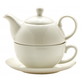 Dzbanek do herbaty i kawy porcelanowy z filiżanką i spodkiem ENGLISH COLLECTION CLEAR 0,45 l