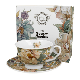 Filiżanka do do kawy i herbaty porcelanowa ze spodkiem DUO THE SECRET GARDEN PEONY 250 ml