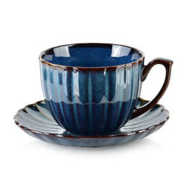 Filiżanka do kawy i herbaty porcelanowa ze spodkiem AFFEK DESIGN EVIE DARK 300 ml