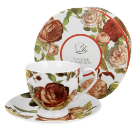 Filiżanka do kawy i herbaty porcelanowa ze spodkiem DUO FIVE O'CLOCK KASANDRA 220 ml