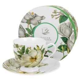 Filiżanka do kawy i herbaty porcelanowa ze spodkiem DUO FIVE O'CLOCK MAGNOLIA 220 ml