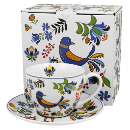 Filiżanka do kawy i herbaty porcelanowa ze spodkiem DUO PTASZEK KASZUBSKI 250 ml