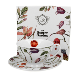 Filiżanka do kawy i herbaty porcelanowa ze spodkiem DUO THE SECRET GARDEN FLOWER MEADOW 250 ml