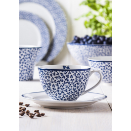 Filiżanka do kawy i herbaty porcelanowa ze spodkiem LAURA ASHLEY FLORIS BIAŁA 250 ml
