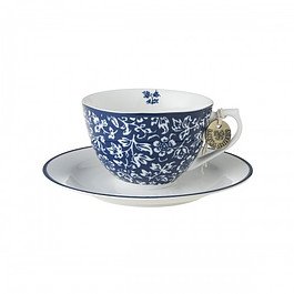 Filiżanka do kawy i herbaty porcelanowa ze spodkiem LAURA ASHLEY SWEET ALLYSUM NIEBIESKA 250 ml