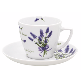 Filiżanka do kawy i herbaty porcelanowa ze spodkiem LUBIANA BEATA/ DOROTA LAWENDA BIAŁA 350 ml