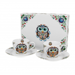 Filiżanki do espresso porcelanowe ze spodkami DUO ETNO SOWA 110 ml 2 szt.