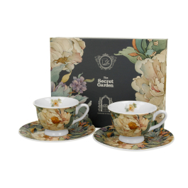 Filiżanki do espresso porcelanowe ze spodkami DUO THE SECRET GARDEN PEONY BLUE 100 ml 2 szt.