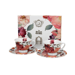 Filiżanki do espresso porcelanowe ze spodkami DUO THE SECRET GARDEN SPRING ROSES WHITE 100 ml 2 szt.
