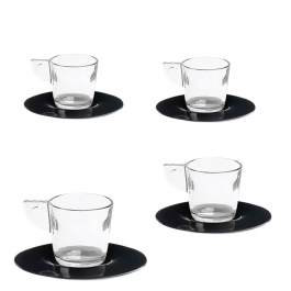 Filiżanki do espresso szklane ze spodkami OMADA EAT POP CZARNE 100 ml 4 szt.