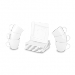 Filiżanki do kawy i herbaty porcelanowe ze spodkami AMBITION KUBIKO BIAŁE 220 ml 6 szt.