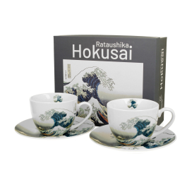 Filiżanki do kawy i herbaty porcelanowe ze spodkami DUO ART GALLERY THE GREAT WAVE BY HOKUSAI 280 ml 2 szt.