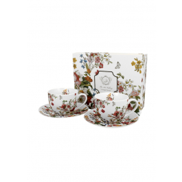 Filiżanki do kawy i herbaty porcelanowe ze spodkami DUO ART GALLERY VINTAGE FLOWERS WHITE 280 ml 2 szt.