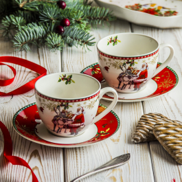 Filiżanki do kawy i herbaty porcelanowe ze spodkami MAGIC CHRISTMAS 220 ml 2 szt.
