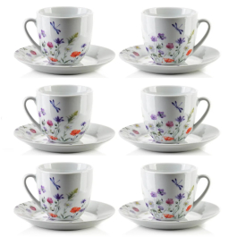 Filiżanki do kawy i herbaty porcelanowe ze spodkami MONDEX JOY 250 ml 6 szt.
