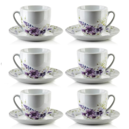 Filiżanki do kawy i herbaty porcelanowe ze spodkami MONDEX JOY 250 ml 6 szt.