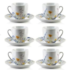 Filiżanki do kawy i herbaty porcelanowe ze spodkami MONDEX JOY 250 ml 6 szt.