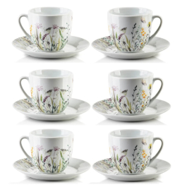Filiżanki do kawy i herbaty porcelanowe ze spodkami MONDEX JOY 250 ml 6 szt.
