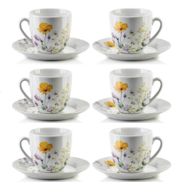 Filiżanki do kawy i herbaty porcelanowe ze spodkami MONDEX JOY 250 ml 6 szt.