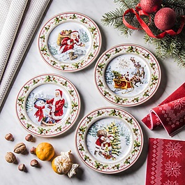 Komplet talerzy deserowych porcelanowych MERRY CHISTMAS BIAŁE na 4 osoby (4 el.)