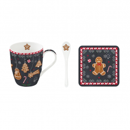 Kubek porcelanowy z podkładką i łyżeczką EASY LIFE GINGERBREAD 300 ml