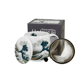 Kubek porcelanowy z zaparzaczem i pokrywką DUO ART GALLERY THE GREAT WAVE BY HOKUSAI 430 ml
