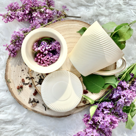 Kubek porcelanowy z zaparzaczem i pokrywką DUO ECRU ICE CREAM 430 ml