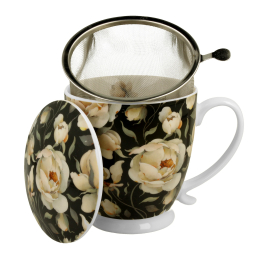 Kubek porcelanowy z zaparzaczem i pokrywką DUO THE SECRET GARDEN ENGLISH ROSES BLACK 510 ml