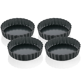 KUCHENPROFI Patissier 12 cm 4 szt. czarne - formy do tartaletek / mini-tart z wyjmowanym dnem stalowe