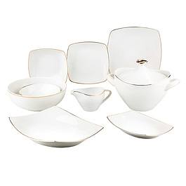 MARIAPAULA Moderna Gold Kwadrat 24 el. biały - serwis obiadowy porcelanowy na 6 osób