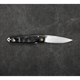 MCUSTA Shinra Emotion 2 Black Pakka Damascus 6,5 cm - japoński nóż survivalowy składany ze stali damasceńskiej