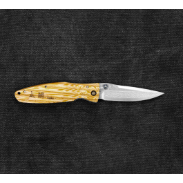 MCUSTA Sengoku Yellow Pakka Damascus 8,5 cm - japoński nóż survivalowy składany ze stali damasceńskiej
