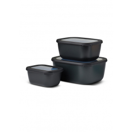 MEPAL Cirqula Oblong Nordic Black II 6 el. czarne - miski kuchenne plastikowe z pokrywkami