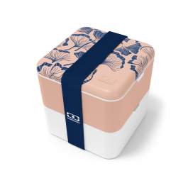 MONBENTO Bento Square Graphic Ginkgo 1,7 l morelowo-biały - lunch box dwukomorowy plastikowy