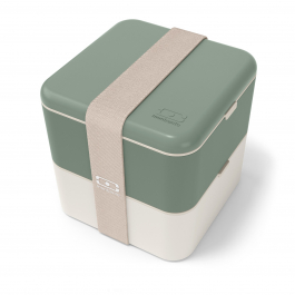 MONBENTO Bento Square Natural Green 1,7 l beżowo-oliwkowy - lunch box dwukomorowy plastikowy