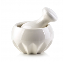 Moździerz kuchenny do przypraw i ziół porcelanowy z tłuczkiem COOKINI MODERN LIFE BIAŁY 10 cm