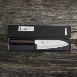 SAKAI TAKAYUKI Nanairo Retro 17 cm - nóż japoński Santoku ze stali damasceńskiej