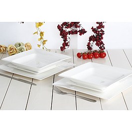 Komplet talerzy porcelanowych AMBITION PORTO BIAŁY na 6 osób (18 el.)