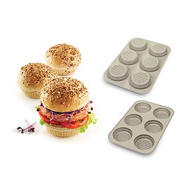 SILIKOMART Silicone Mould Burger Bread 30 x 19,5 cm szara - forma do 6 bułek silikonowa