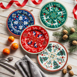 Talerze świąteczne porcelanowe EASY LIFE CHRISTMAS FOLK 4 szt.