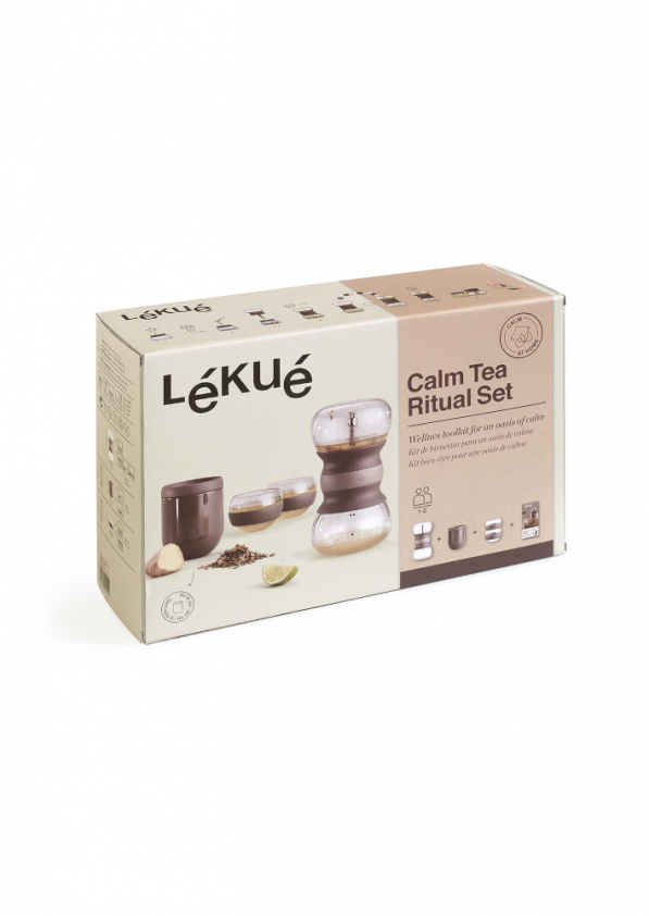 LEKUE Calm At Home - dzbanek do herbaty szklany z filiżankami i pojemnikiem 