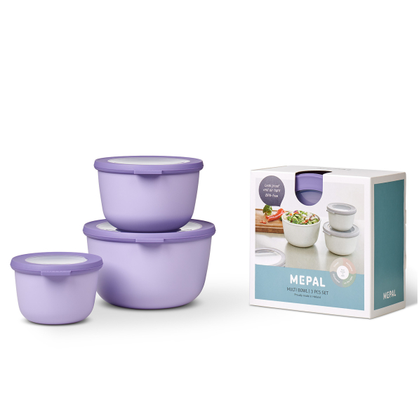 MEPAL Cirqula Nordic Lilac 3 szt. - miski kuchenne plastikowe z pokrywkami