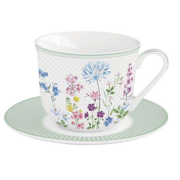 Filiżanka do kawy i herbaty porcelanowa ze spodkiem FLORASION WIELOKOLOROWA 370 ml